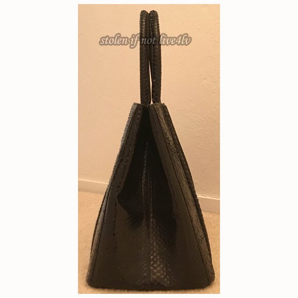 NEW Never Carried Auth Nancy Gonzalez GENUINE PYTHON shiny black tote bag $3950 - Picture 3 of 14